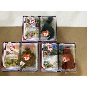 RARE TY Teenie Beanie Babies McDonalds Dinosaur Trio Rex Steg Bronty PRINT ERROR